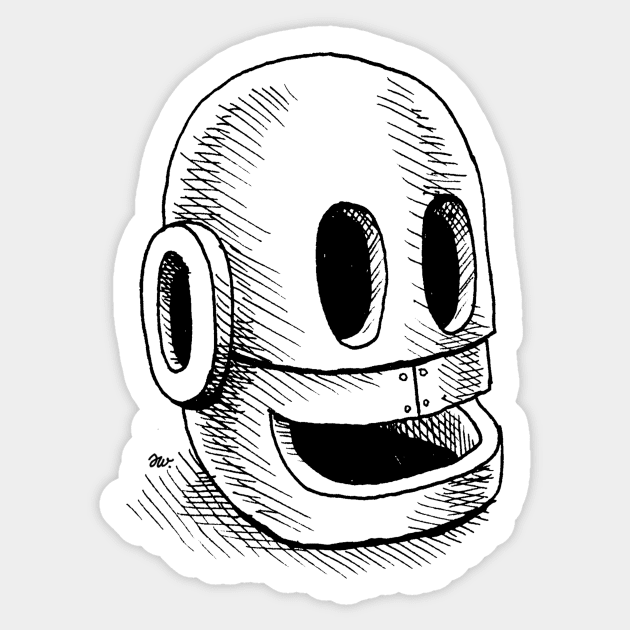 Robot-head Sticker by awcomix